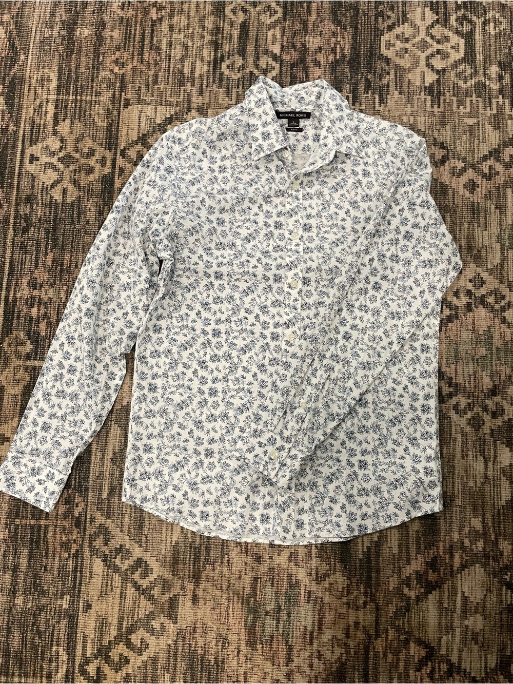 Michael Kors White Button-Up Shirt with Blue Floral Print